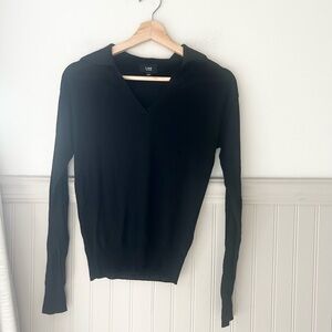 Line XS Cashmere Blend Black V-Neck Collared Sweater